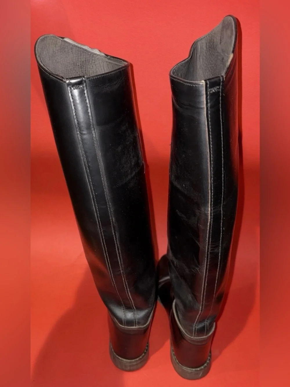 Vintage Black Leather Knee-High riding Boots women size 8